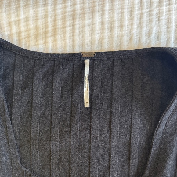 Free People Black Ribbed Button-Front Top - Picture 2 of 2